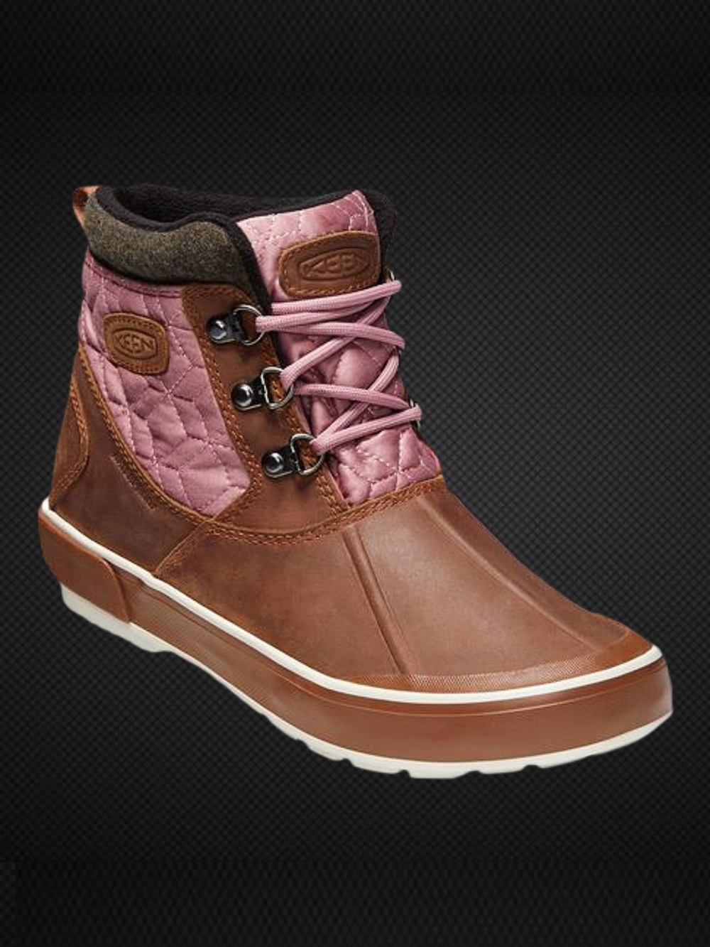 KEEN Elsa Leather Duck Boots Blush Pink Brown Waterproof Ankle Quilted Women's 9